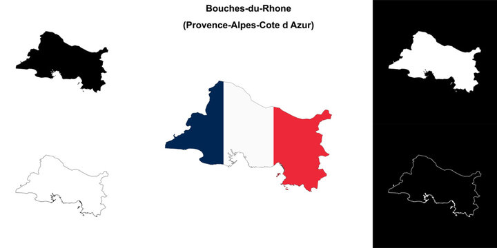 Bouches-du-Rhone department outline map set