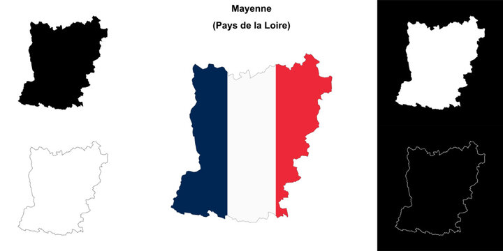 Mayenne department outline map set