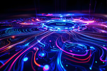Futuristic neon swirls, suitable for tech-themed visuals, presentations, or modern art collections