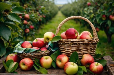 Harvest Harmony Freshly Picked Apples in a Rustic Orchard Setting