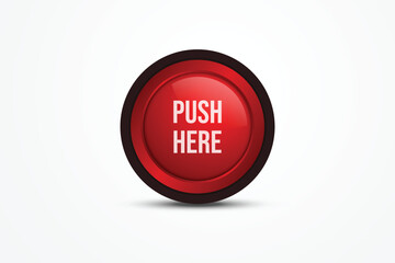 vector push here red button and white background

