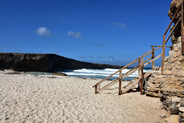 Wooden Stairs Reaching Down to Beach at Boca Prins
