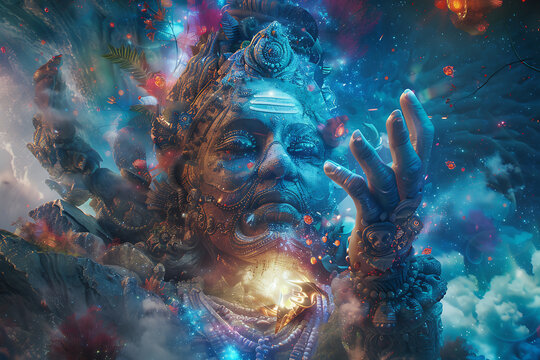 The awakening of Varahama symbolizes the rebirth of the world, depicted in vibrant colors and intricate details.