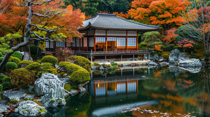 Garden in autumn in Kyoto Japan