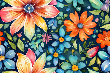 A seamless pattern of watercolor floral kaleidoscope.
