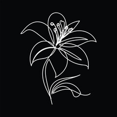 Abstract Flower Lily one line art drawing singular aesthetic minimalist vector , one line art, line art, icon, logo