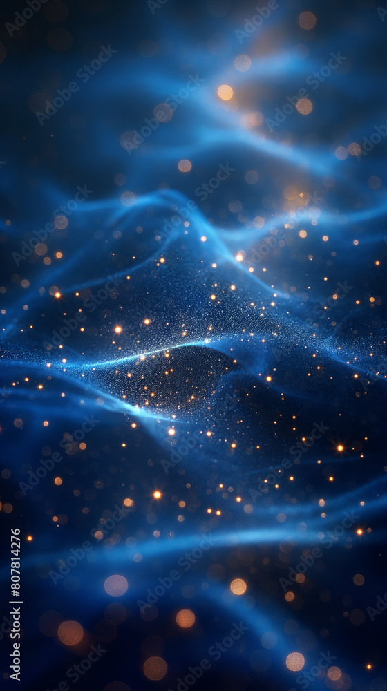 Poster abstract curved motion lines and light patterns on dark blue background with text space abstract