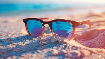 Customization and Personalization: Highlight sunglasses customization options by showcasing a pair with interchangeable lenses or customizable frames. Generative AI - obrazy, fototapety, plakaty