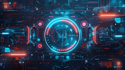 A digital composition depicting a space filled with glowing line and geometric shape patterns. For designing backdrops, websites, posters, illustrations, patterns, science fiction, future worlds.