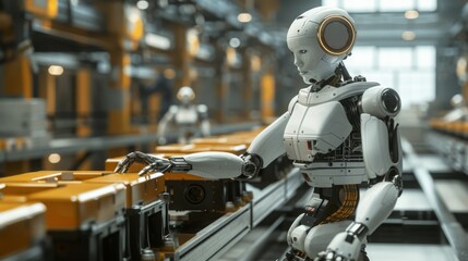 Robot working in a factory production line