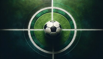 Grafik Anstoss, Fußball in der Mitte eines grünen Feldes, copy space