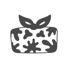 Gift wrapped in cloth doodle vector illustration. Rectangle shaped present box outline symbol icon. Holiday celebration congratulation. Black line art isolated