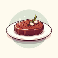 cartoon illustration of a wagyu beef steak dish