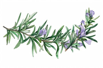Fototapeta premium Watercolor illustration of rosemary with purple flowers 
