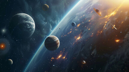 Many planets in space