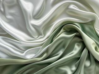 Obraz premium Luxurious silk satin in sage green, grey, and white creates an elegant color gradient with matte and shimmer finishes. Perfect for curtains, drapery, or fabric textures in design projects.