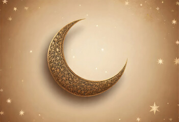 a gold crescent moon with stars on it
