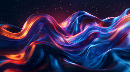 Aesthetic smooth lines and technological space. Fiber optic flow. Digital waves. Dark background. Generative AI