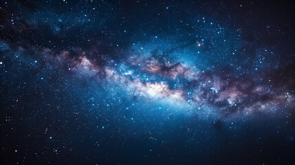 Starry sky, clear Milky Way, magical atmosphere. Deep space nebula with stars and cosmic clouds in blue tones