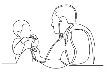 doctor listens to a boy with a stethoscope