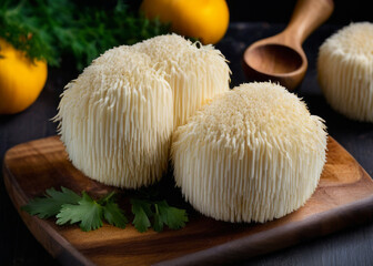 Lion's Mane mushroom on a cutting board