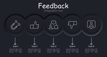 Feedback set icon. Chat, remarks, communication with audience, YouTube, share, communication, comments, star, infographic, contact, neomorphism, like, dislike, average. Responsiveness concept.