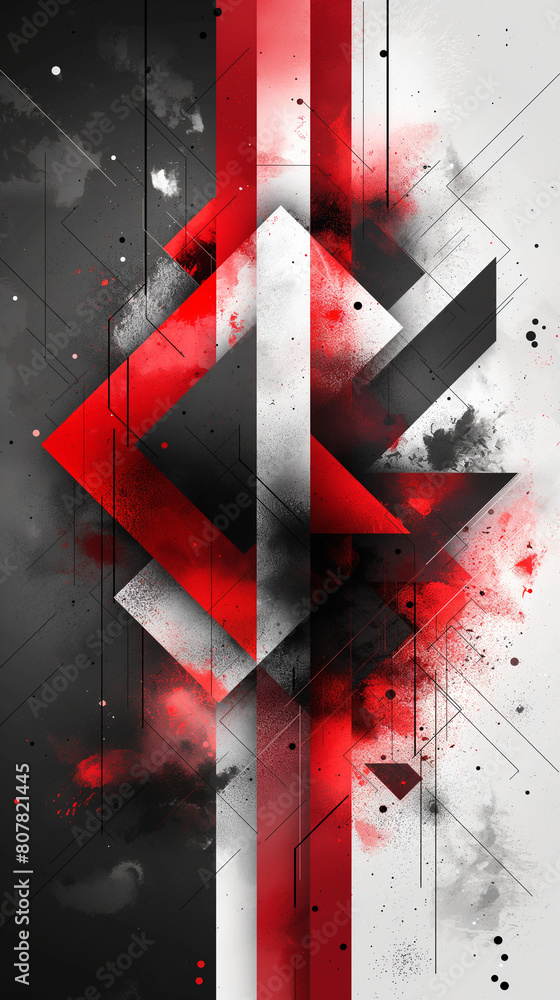 Poster red and white utilizing shades of gray and red arrows to compose a dynamic and modern background