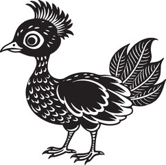 Black and White Silhouette of a Peacock. Vector Illustration
