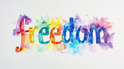 Freedom, an abstract concept in bright multicolored watercolor paints in grunge style on a white background