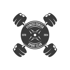 Vector weight plate barbell logo template.