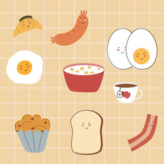 Breakfast menu elements collection. Breakfast food clipart.