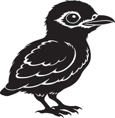 Crow Bird - Black and White Vector Illustration, Isolated On White Background