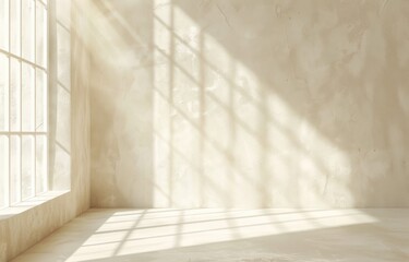 Light smooth beige background with soft shadows and sunlight, minimalist style studio room...