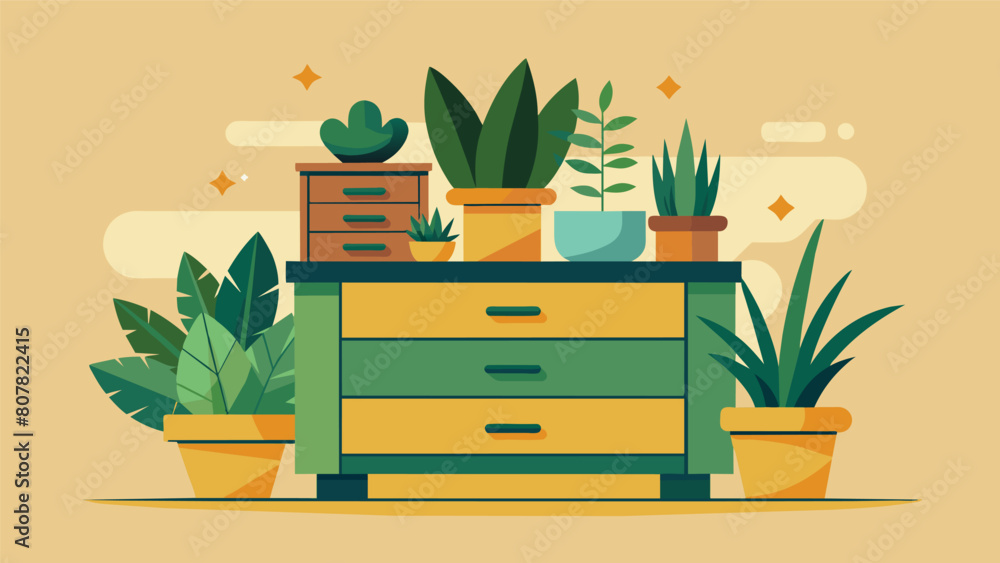 Poster a repurposed dresser turned into a succulent garden adding both greenery and style to the room.. vec