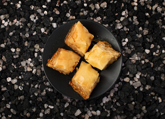 Baklava Set Top View, Ramadan Dessert, Eastern Sweet Filo Pastries, Honey Baklawa, Oriental Desert