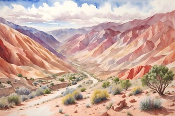Quebrada de Humahuaca Argentina Country Landscape Illustration Art	