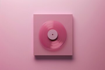 Pink record on a pink surface with a white disc. Music background 
