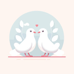 cartoon illustration of two white doves in a romantic pose