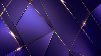 Purple Night Business Cover with Gold Lines. Dark Blue Luxury Card. Royal Silver Triangular Banner. Blue Geo Business Gradient Background. Silver