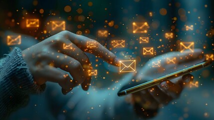 Hand Tapping A Digital Mail Icon