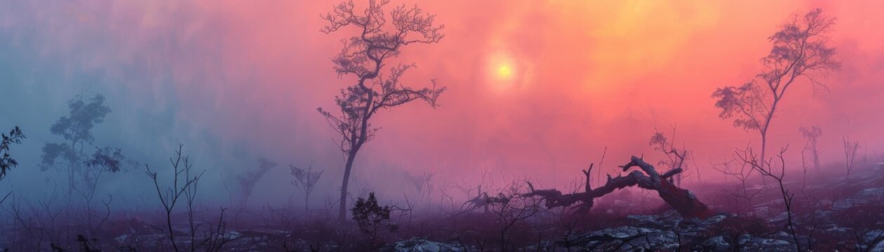 A mysterious Aswang emerges under a bleached sky, blending modern and mystical elements in pink and yellow hues.
