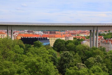 Nusle Bridge (Nuselsky Most) in Prague. Landmarks of Czech Republic.