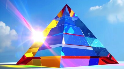 A crystalclear pyramid with rainbow hues refracting through its facets against a white backdrop 8K , high-resolution, ultra HD,up32K HD