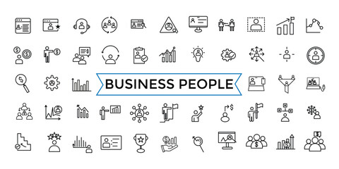 Business people, human resources, office management line icon set. Outline icons pack. Icon collection. Editable vector icon and illustration.