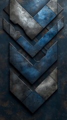 old plate abstract backdrop with futuristic elements, utilizing geometric arrows in gray and blue tones, accompanied by voids in black