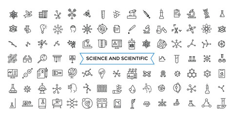 Science and scientific activity icon set. minimal line web icon set. Outline icons pack. Icon collection. Editable vector icon and illustration. - obrazy, fototapety, plakaty