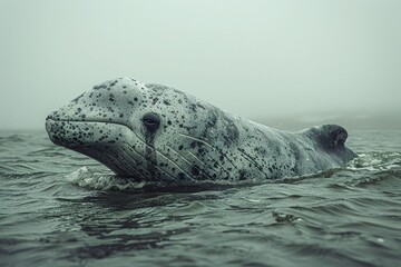 Obraz premium Hyperrealistic narwhal silhouette under a pale sky, exuding mystery and merging modern art with mythical allure.