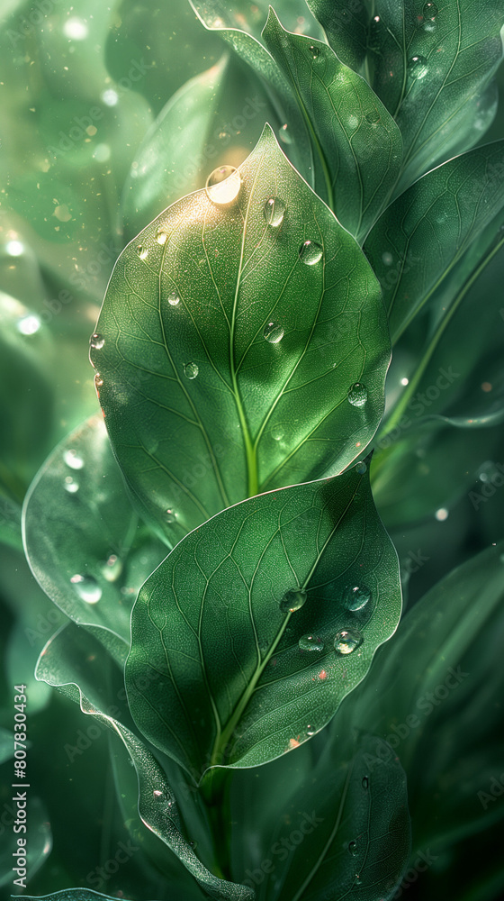Poster green leaf in water develop a visually dynamic backdrop using abstract green