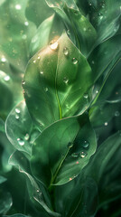 Green leaf in water develop a visually dynamic backdrop using abstract green