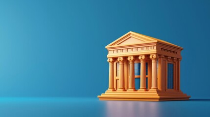Obraz premium Contemporary 3D icon of a claystyle bank building, suitable for finance and banking banners, designed with space for promotional text.